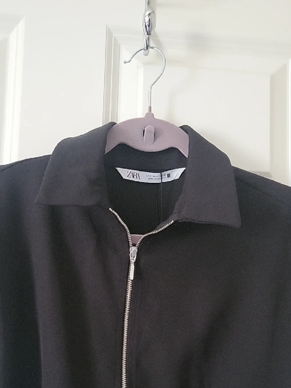 Zara Black Zip Front Mini Dress Collar Cap Sleeve A-Line Womens Size S NWT - Picture 5 of 9